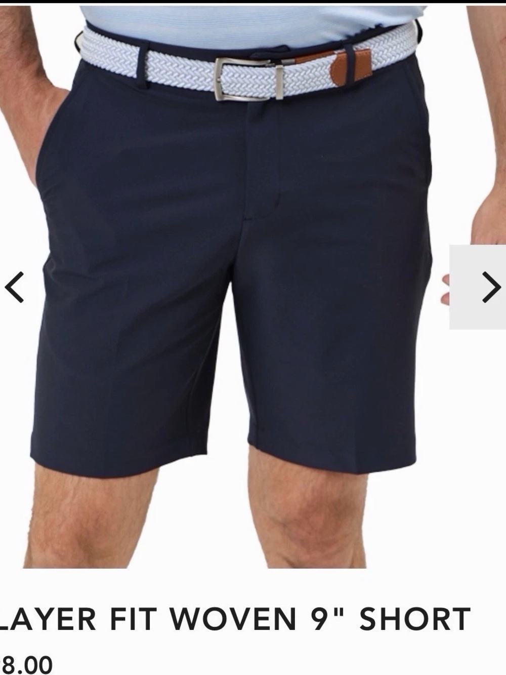 Dunning Golf Shorts, Player Fit Woven 9” Navy Stretch Size 36